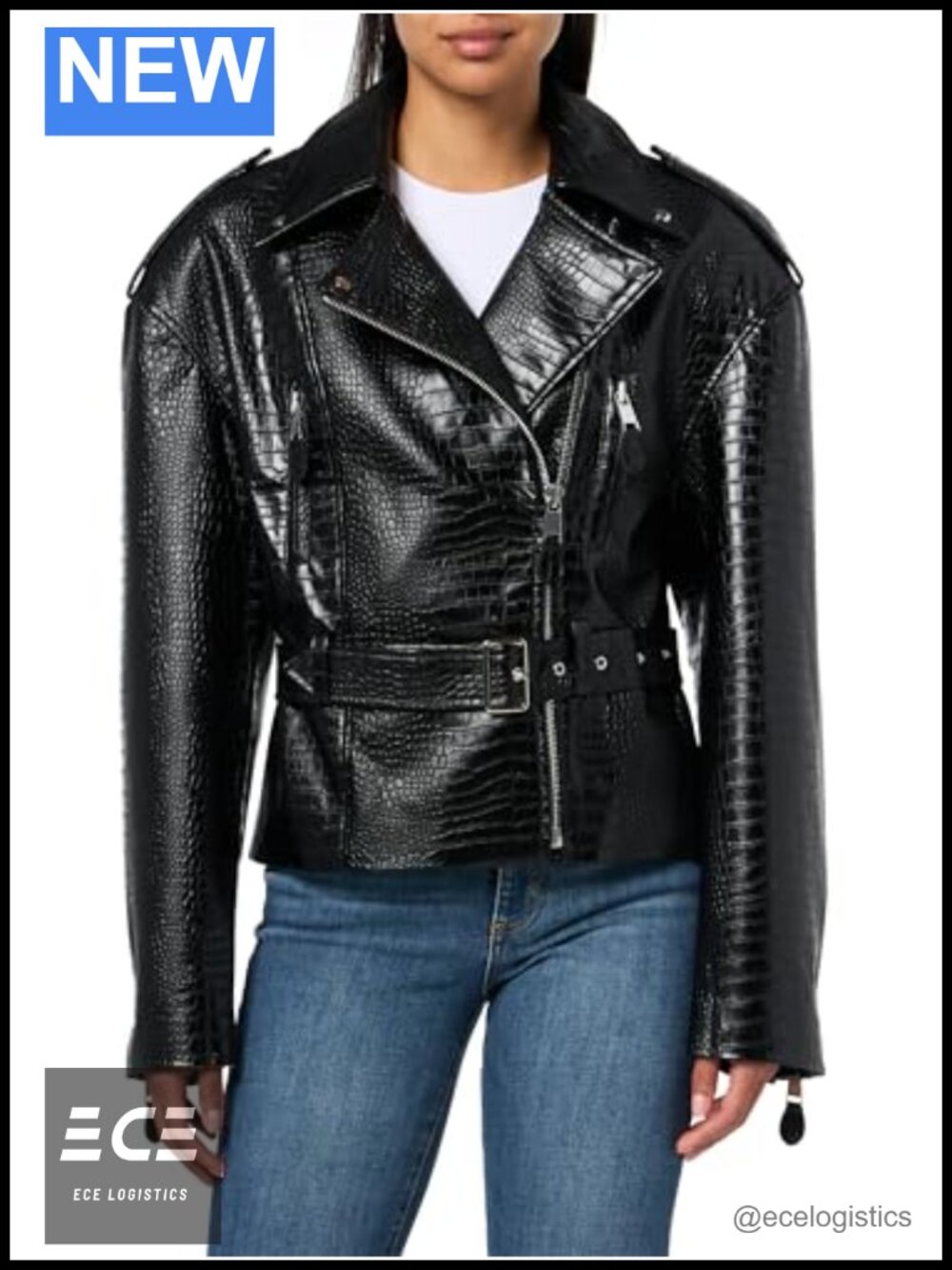 Faux Leather Aviator Jacket Oversized Zip Front Casual